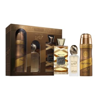 Lattafa Oud Mood Elixir zestaw woda perfumowana spray 100ml + mgiełka do włosów 50ml + dezodorant spray 200ml