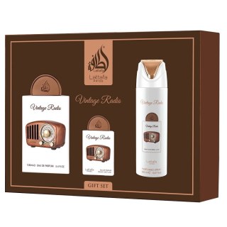 Lattafa Vintage Radio zestaw woda perfumowana spray 100ml + woda perfumowana spray 20ml + dezodorant spray 200ml